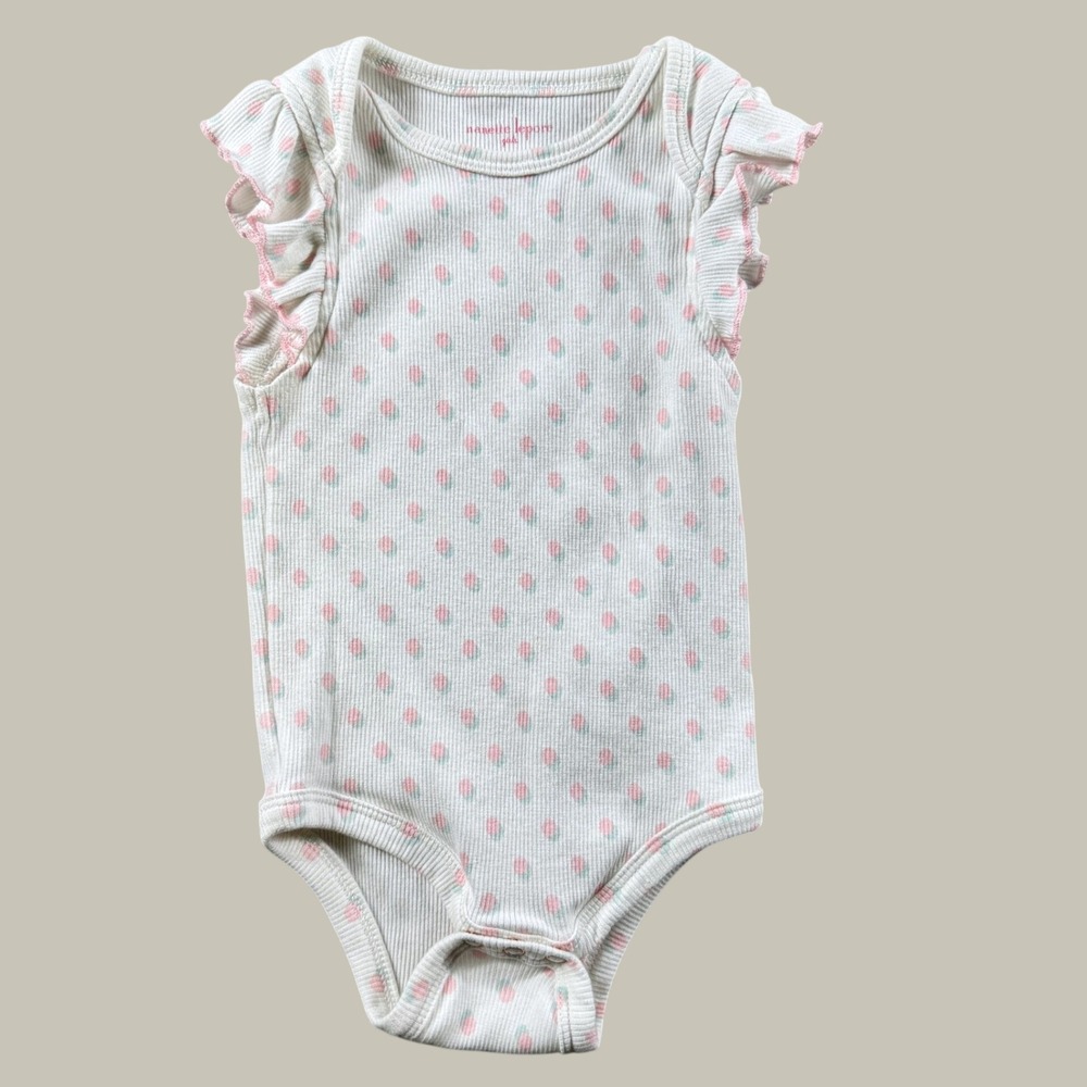 Nanette Lepore Oncesie Bodysuit Baby 18M Cream Floral Flutter Sleeve Ribbed Knit